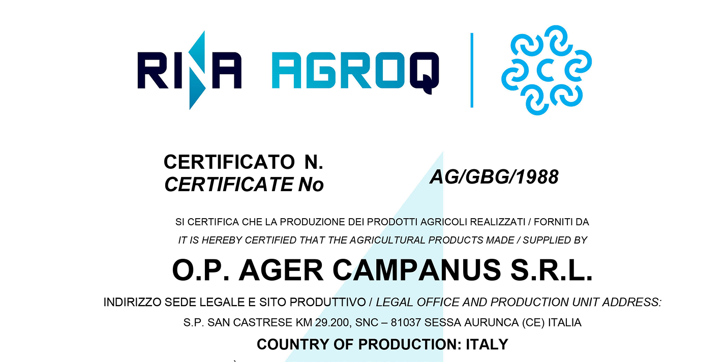 Certificato RINA AGROQ